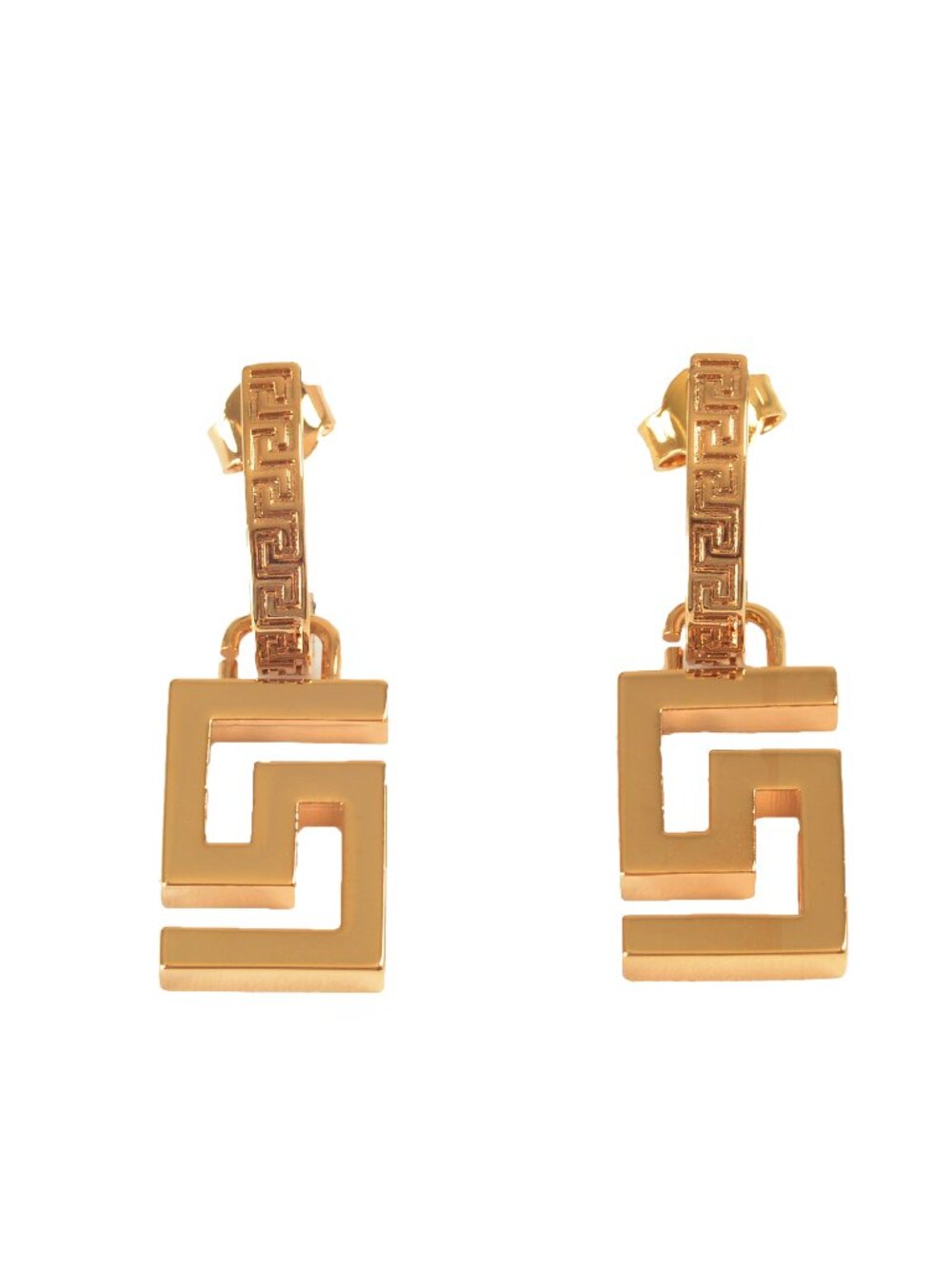Versace Gold Color Metal Greeca Logo Stud Earrings